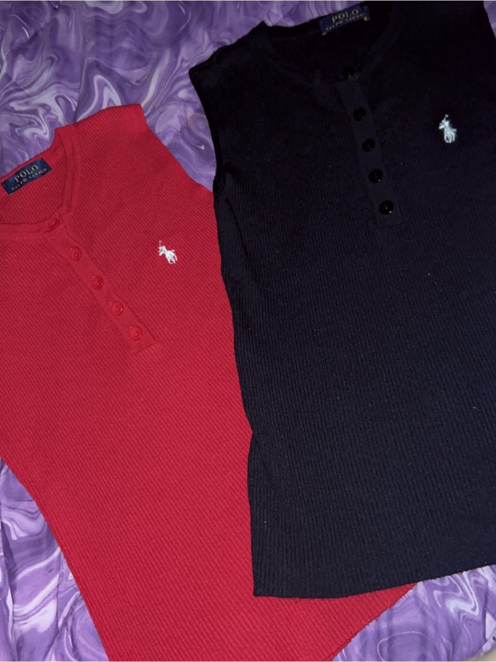 Polo by Ralph Lauren Red Ribbed Button tanks tops
